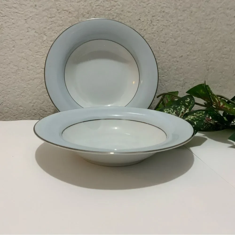 Noritake Bluedale 5533 SALAD BOWL Set of 2  Light Blue Rim Vintage 1950’…